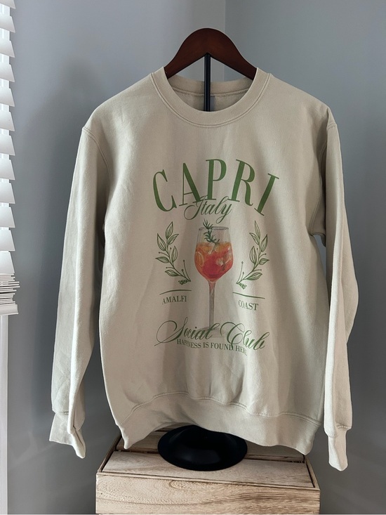 Tops - NWOT Capri Italy Social Club Graphic Sweatshirt in Ivory with Green Print